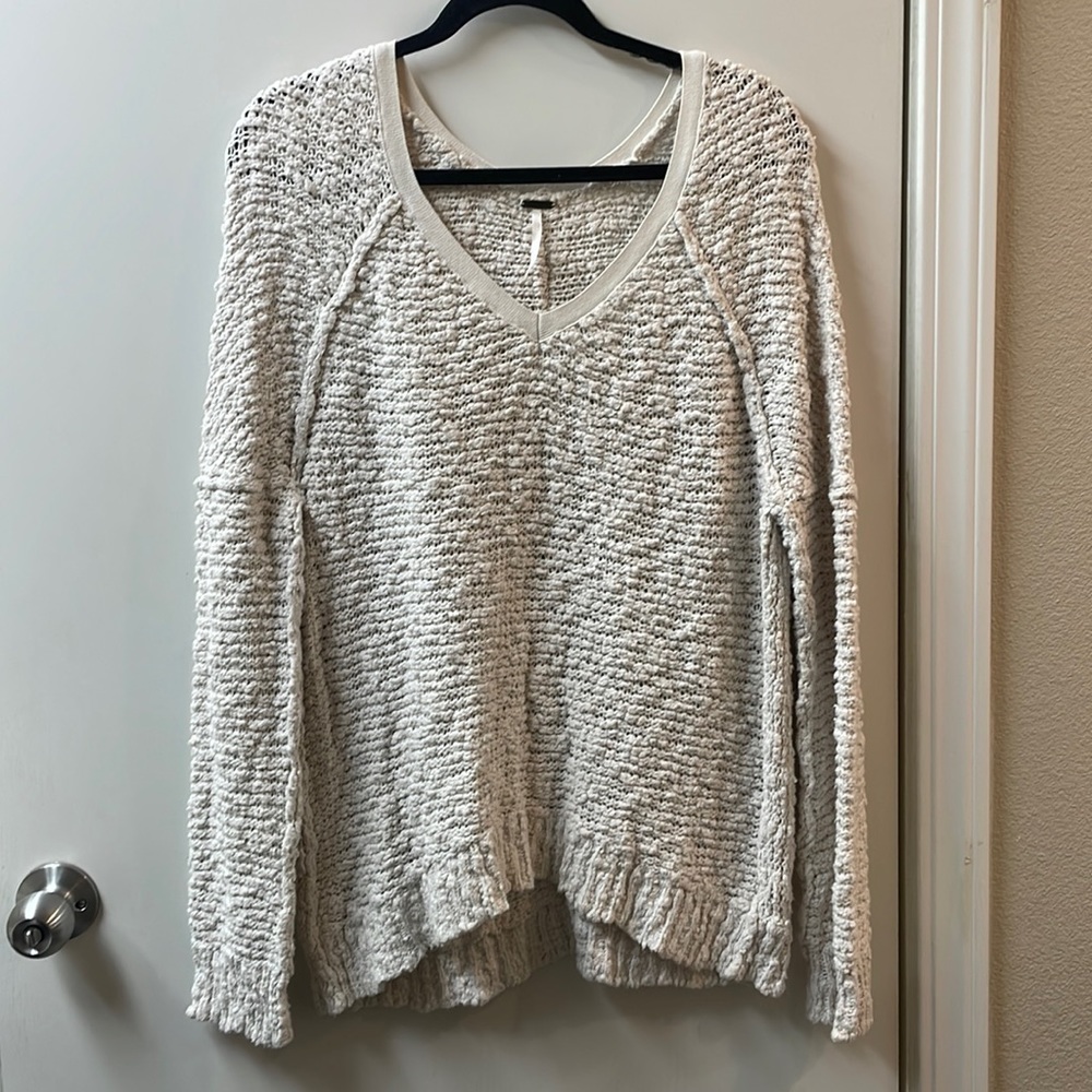 Free people cream knit v neck sweater